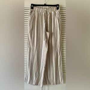 Briggs Women’s Tan/White Striped Linen Blend Pants SZ L NW/OT